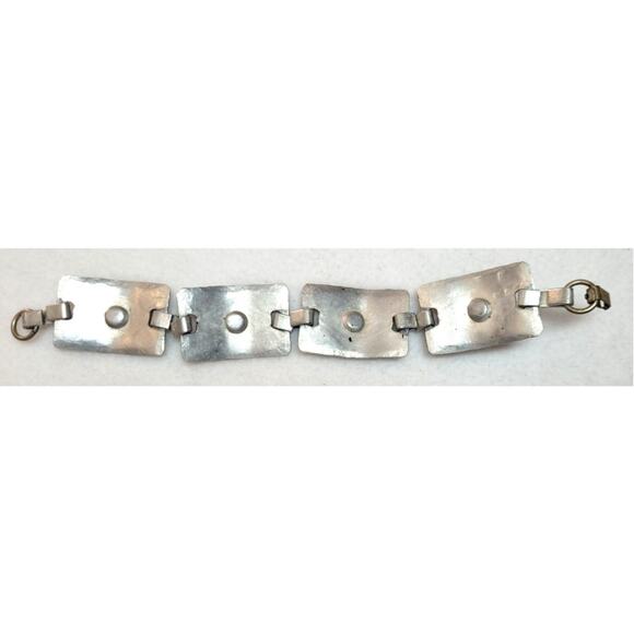 Southwestern Hammered Aluminum Panel Bracelet Foldover Clasp Vtg Rustic Design - Picture 12 of 12